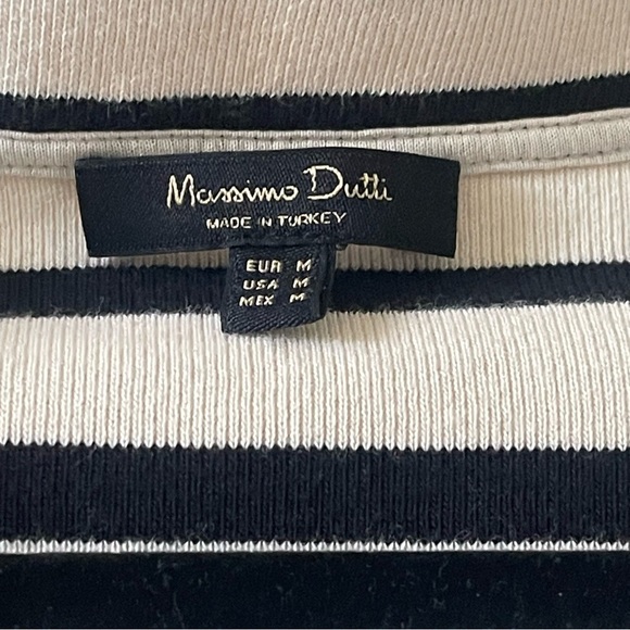 Massimo Dutti Button Front Cardigan Women M V Neck Striped Cotton Cream Black - Picture 8 of 15